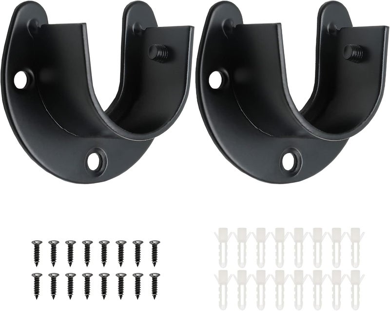 Suiwotin 2 Packs Stainless Steel Closet Rod End Supports 1 Inch Wardrobe Bracket Heavy Duty Closet Pole Sockets Flange Rod Holder, U-Shaped with Screws, Black - Image 1